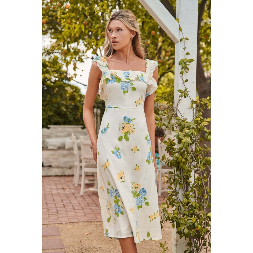 SUGARLIPS ZULA FLORAL RUFFLE MIDI DRESS NWT